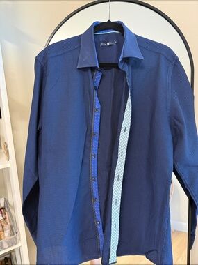 Stone Rose Navy Blue Patterned Long-Sleeve Button-Down Shirt